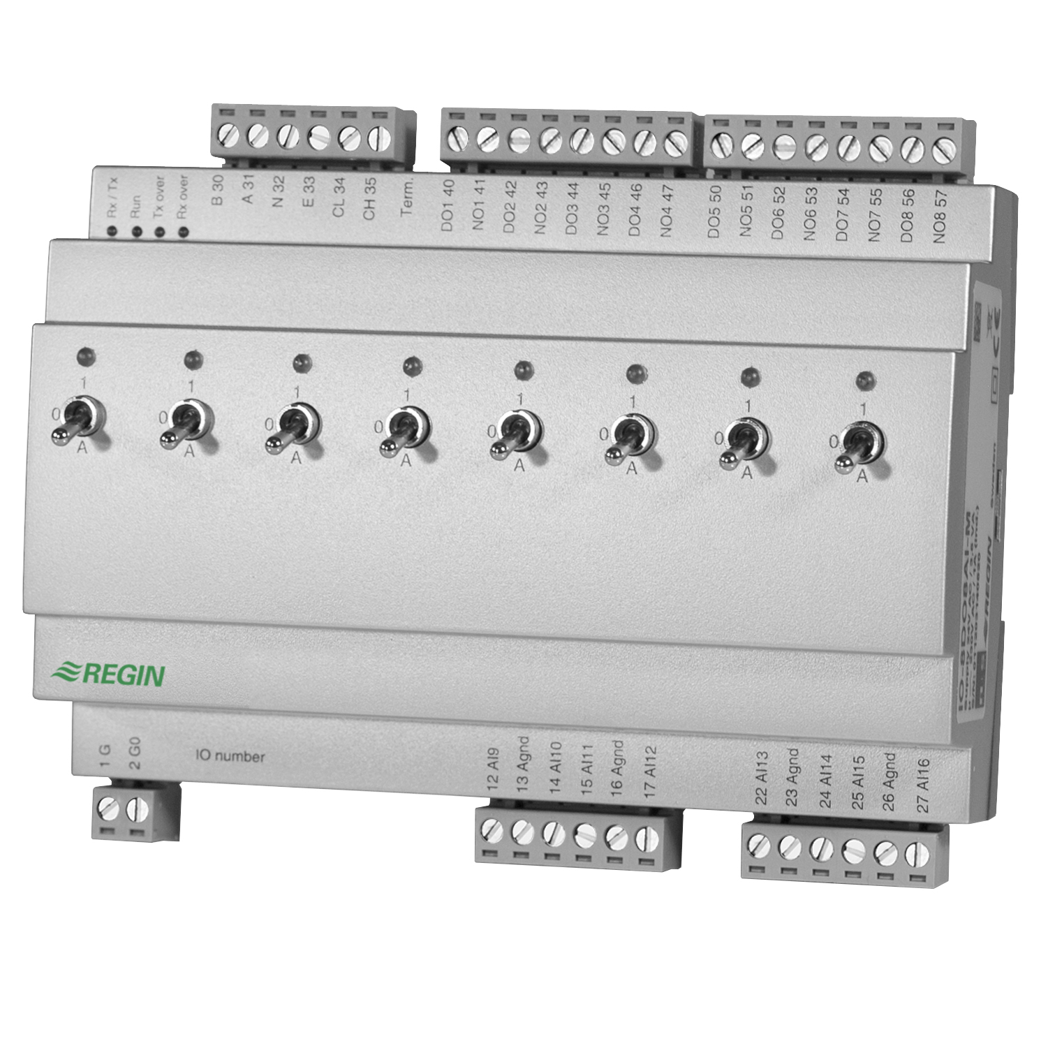I/O module with 8 digital outputs and 8 analogue inputs