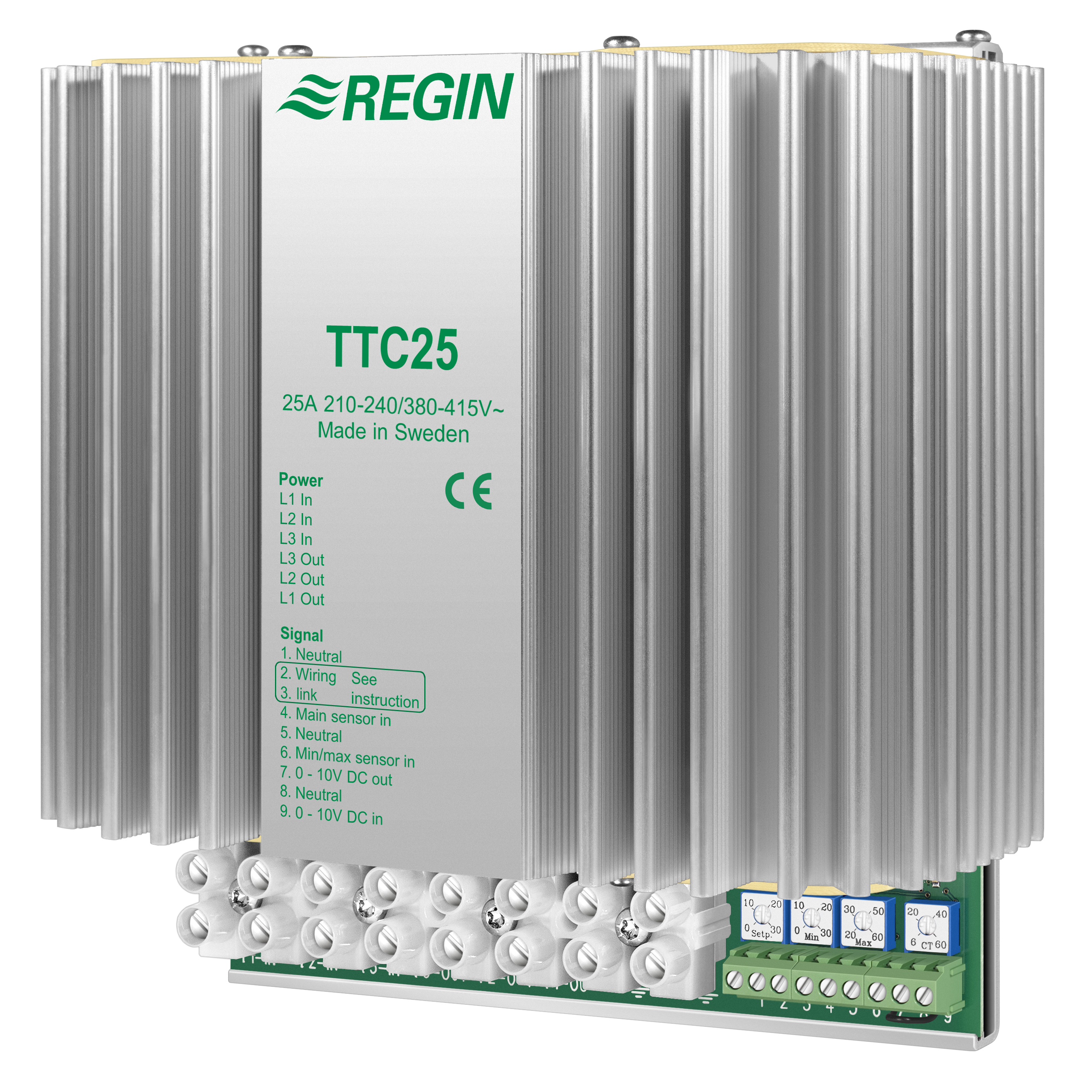 Electric heating controller for DIN-rail mounting, 3-phase, 210…415 V, 25 A