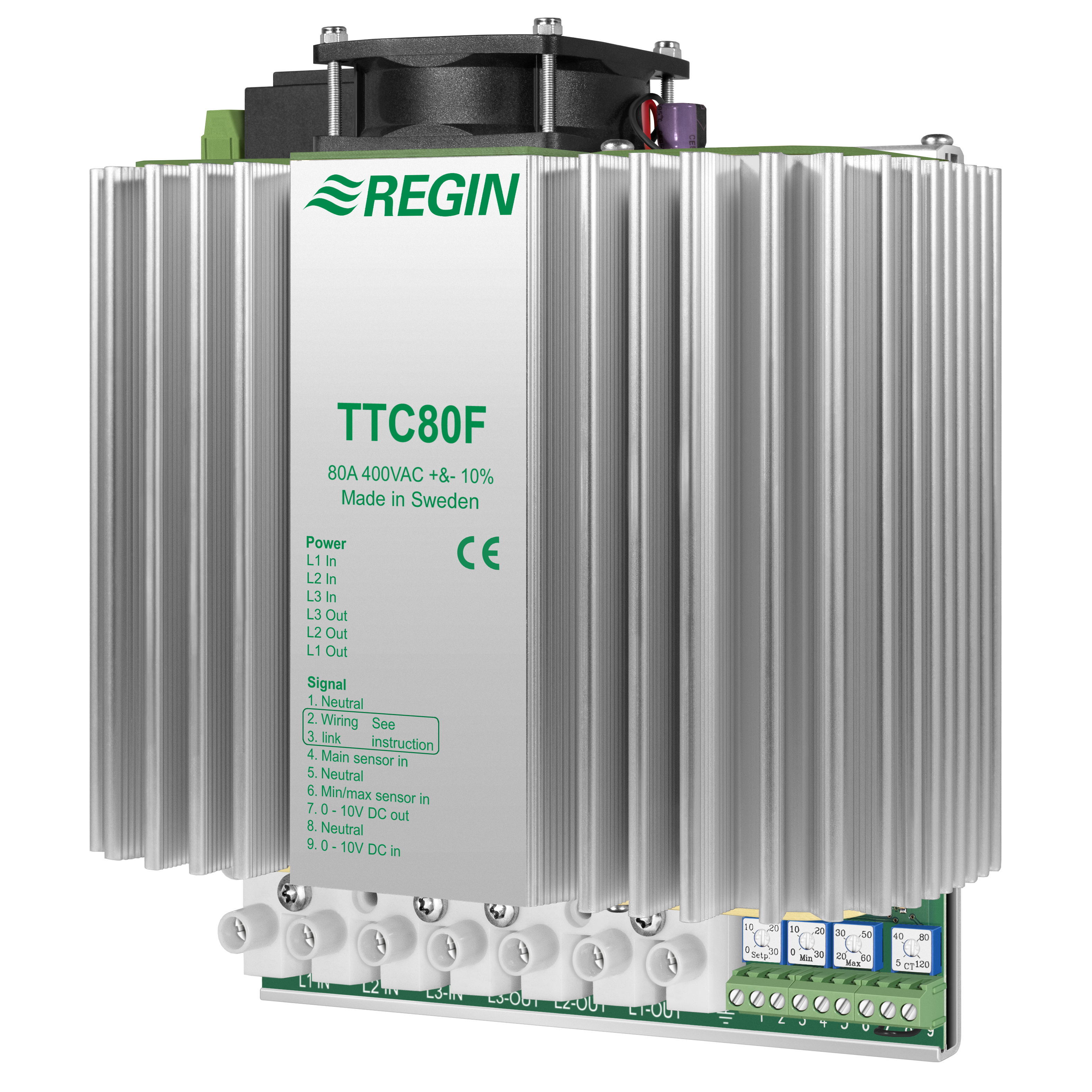 Electric heating controller for DIN-rail mounting, 3-phase, 400 V, 80 A